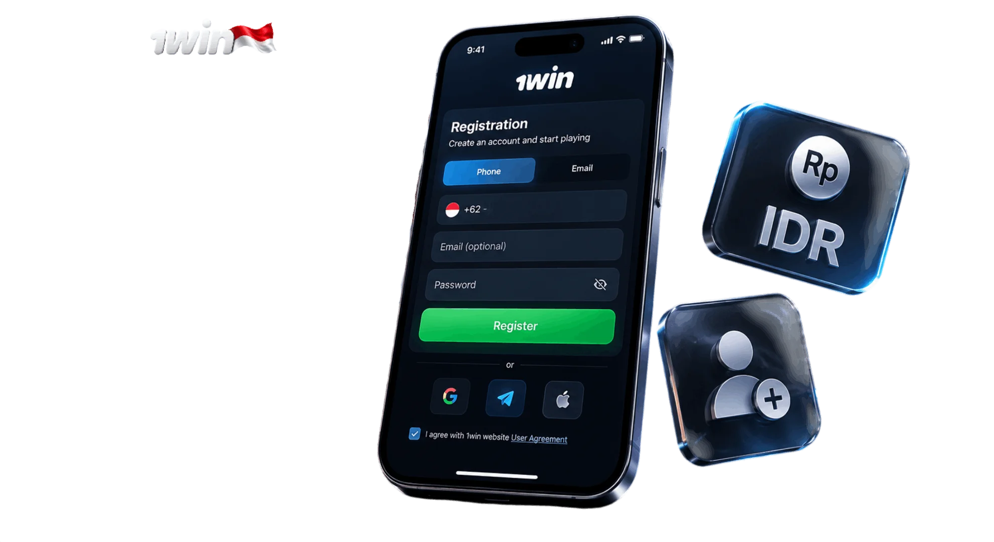 Register at 1win Indonesia using phone or email with Indonesian rupiah support and fast access to your player account