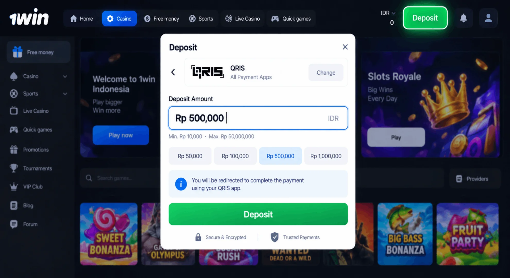 Enter the deposit amount