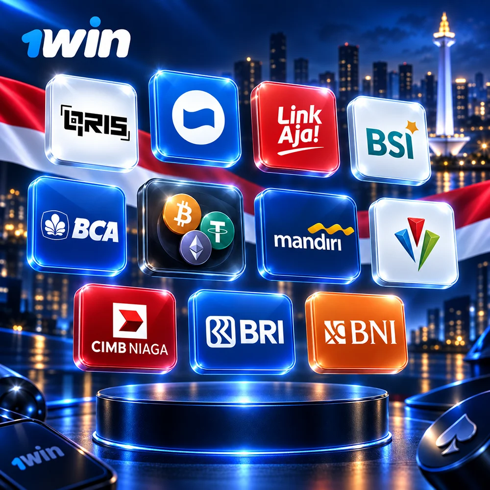 1win payment methods in Indonesia with QRIS, Dana, LinkAja, bank transfer, and cryptocurrency options