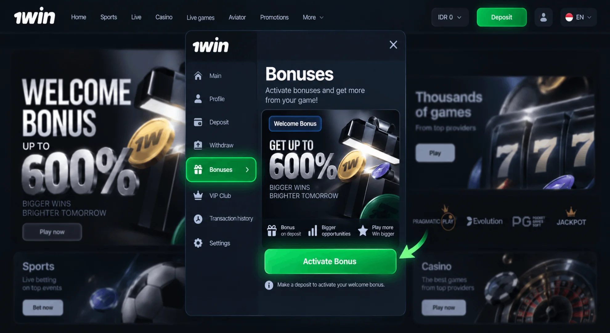 Go to the Bonuses section