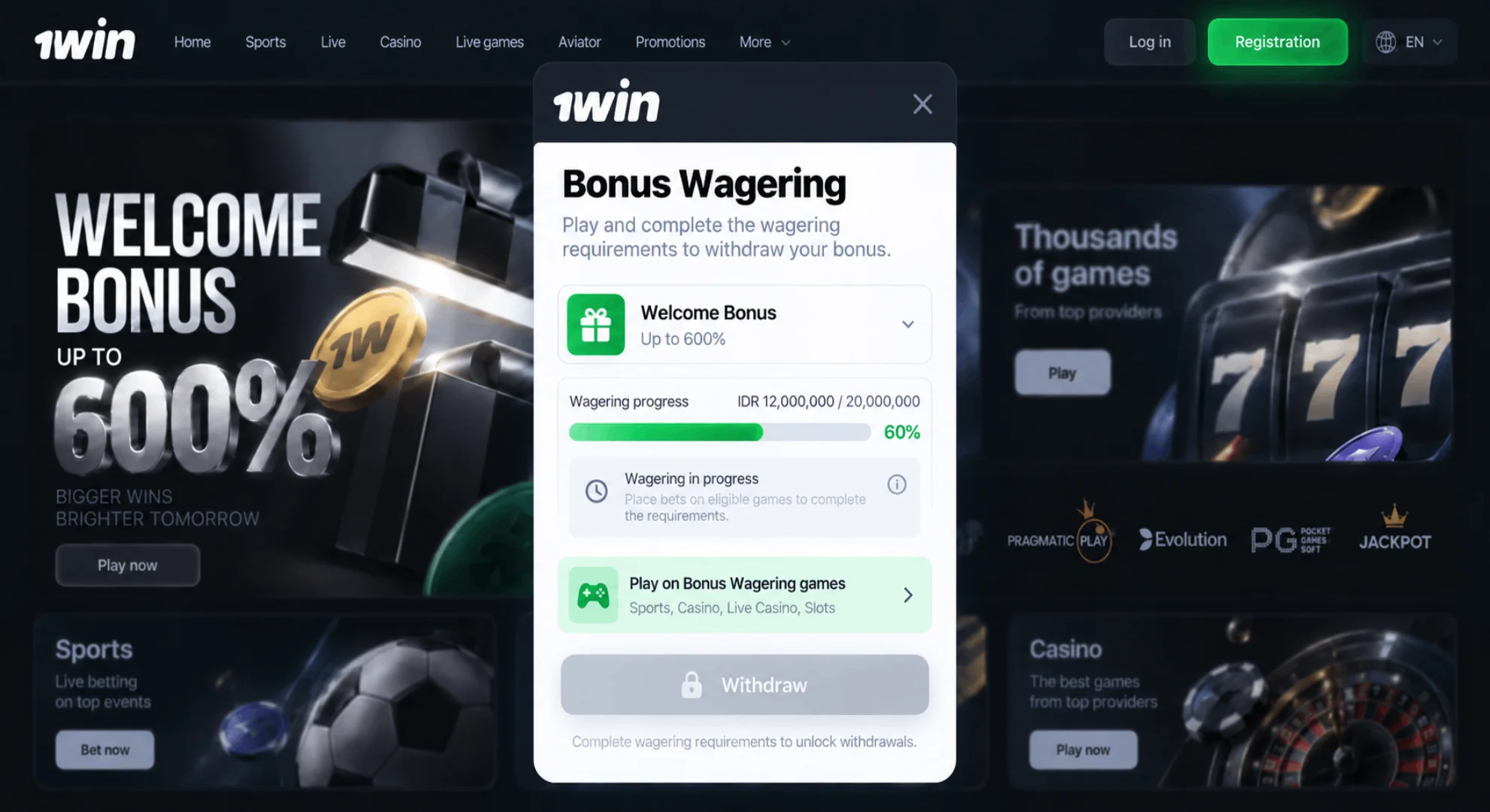 Complete wagering before withdrawing