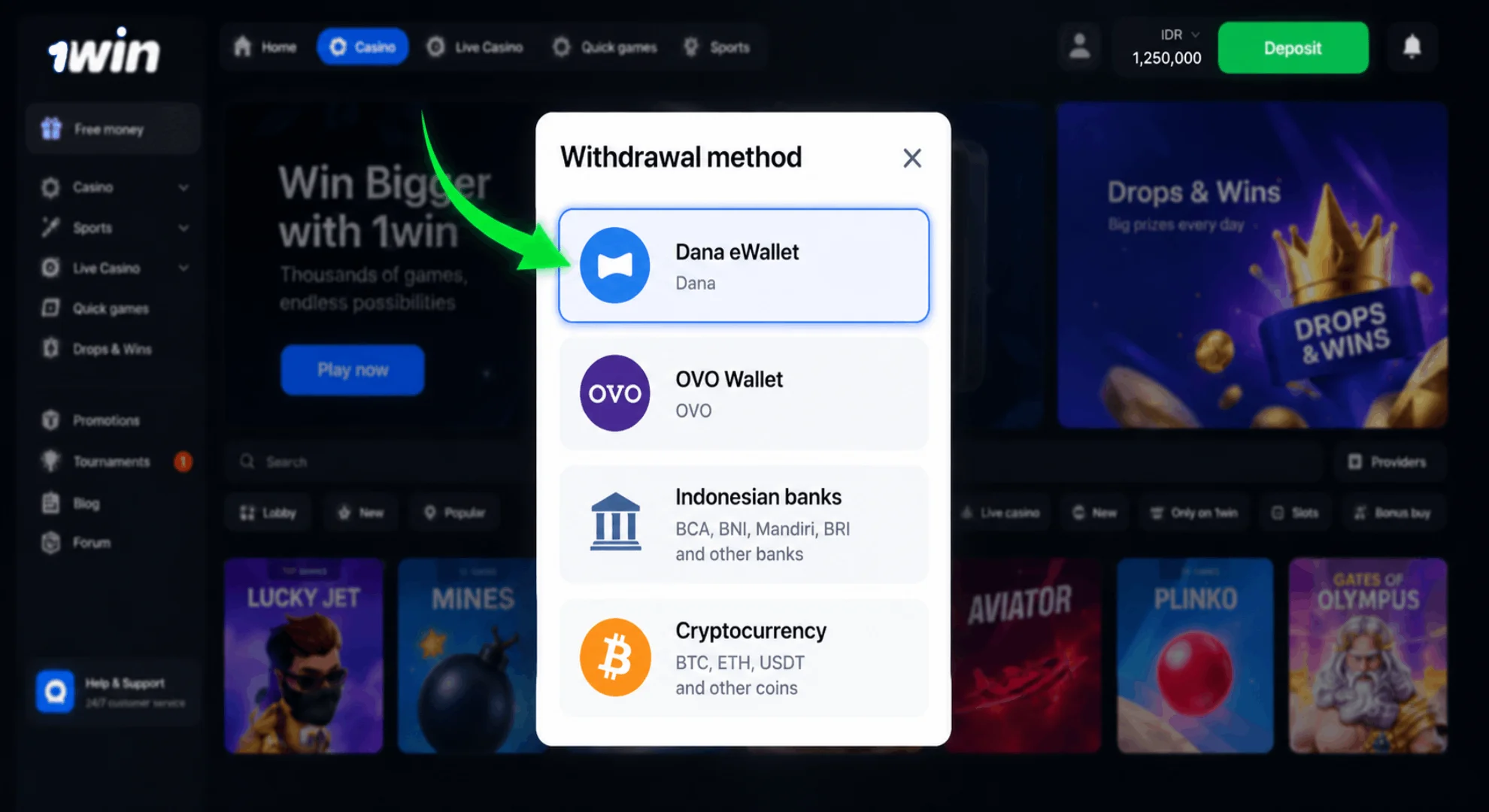 Select a withdrawal method