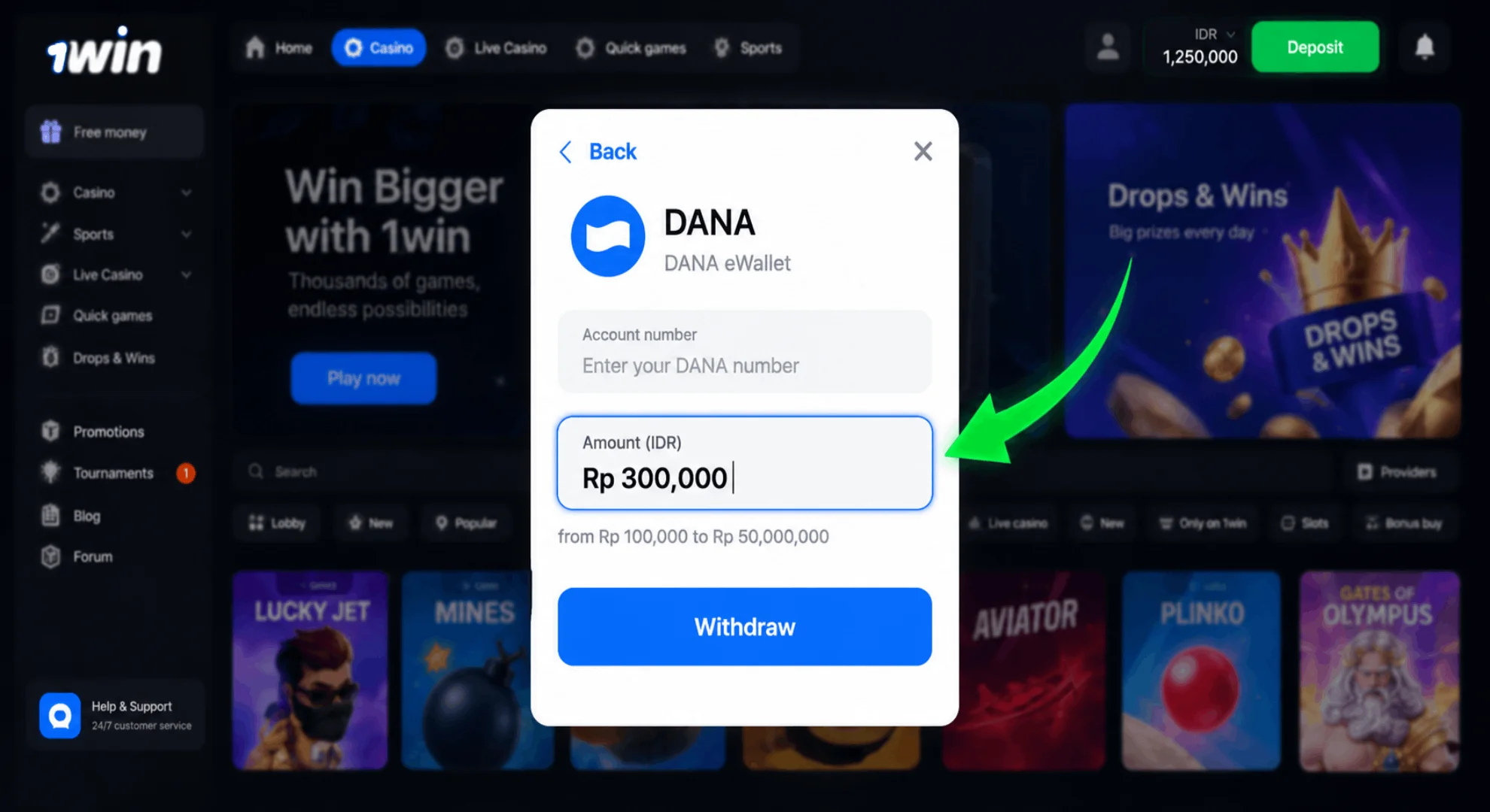 Enter the withdrawal amount